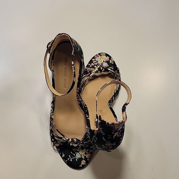 WHO WHAT WEAR HIGH HEEL STILETTOS ANKLE STRAP FLORAL PRINT OPEN TOE SANDAL - Picture 13 of 15